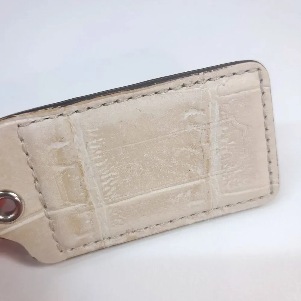 Coach‎ leather charm hang tag fob cream beige ivory crocodile alligator embossed